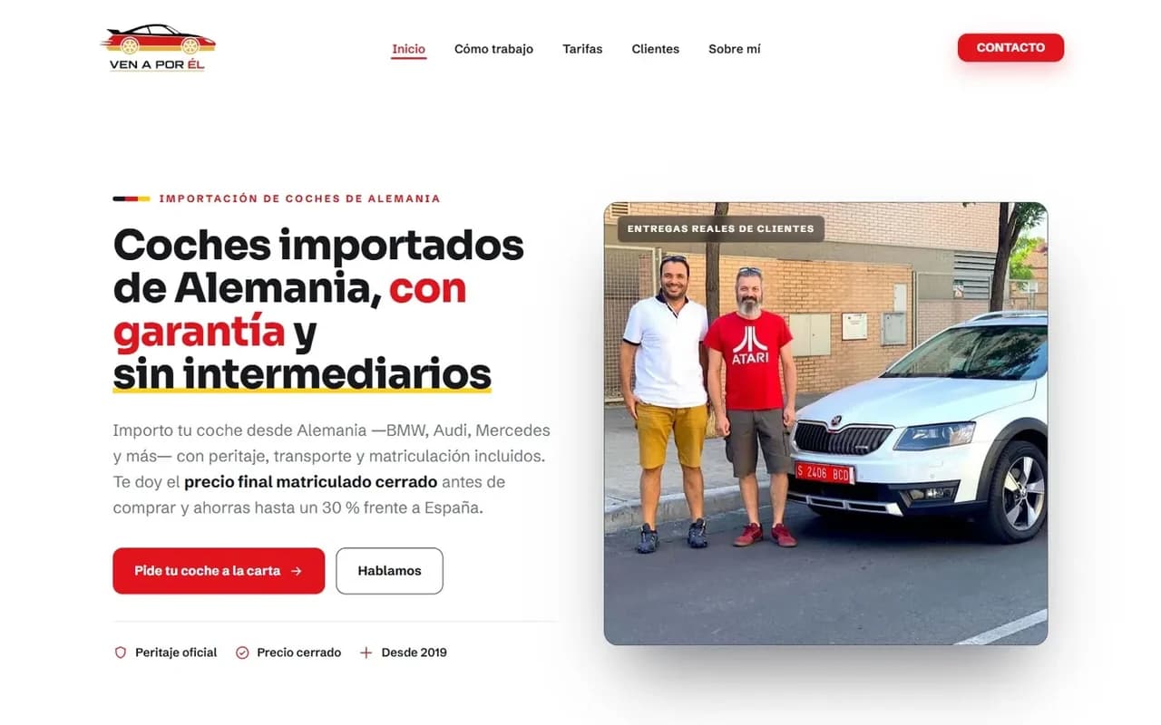 Web de Venaporel, importador de coches de Alemania, diseñada por Lokkal