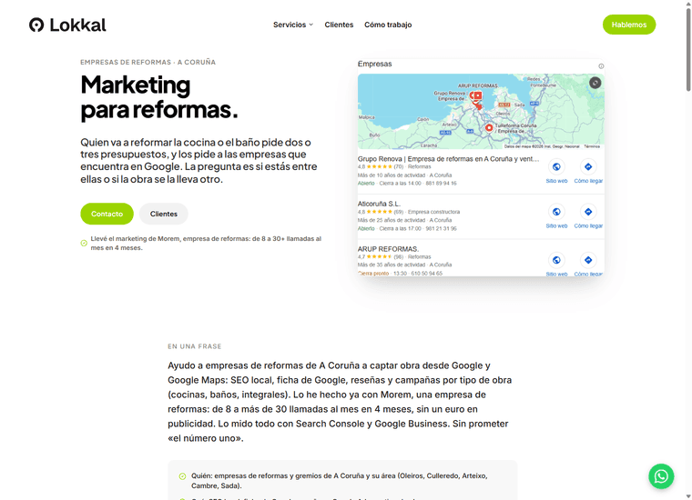 Landing page de campaña con un único formulario de contacto visible sin hacer scroll